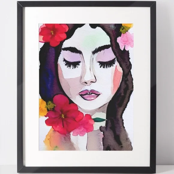 Watercolor Abstract Floral Woman Wall Art Print Poster Unframed - Picture 1 of 10